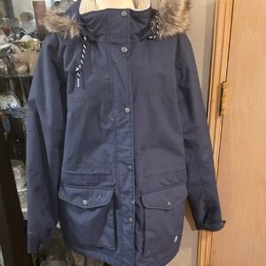 Eddie Bauer Dark Blue Ski Jacket with Faux Fur Hood
